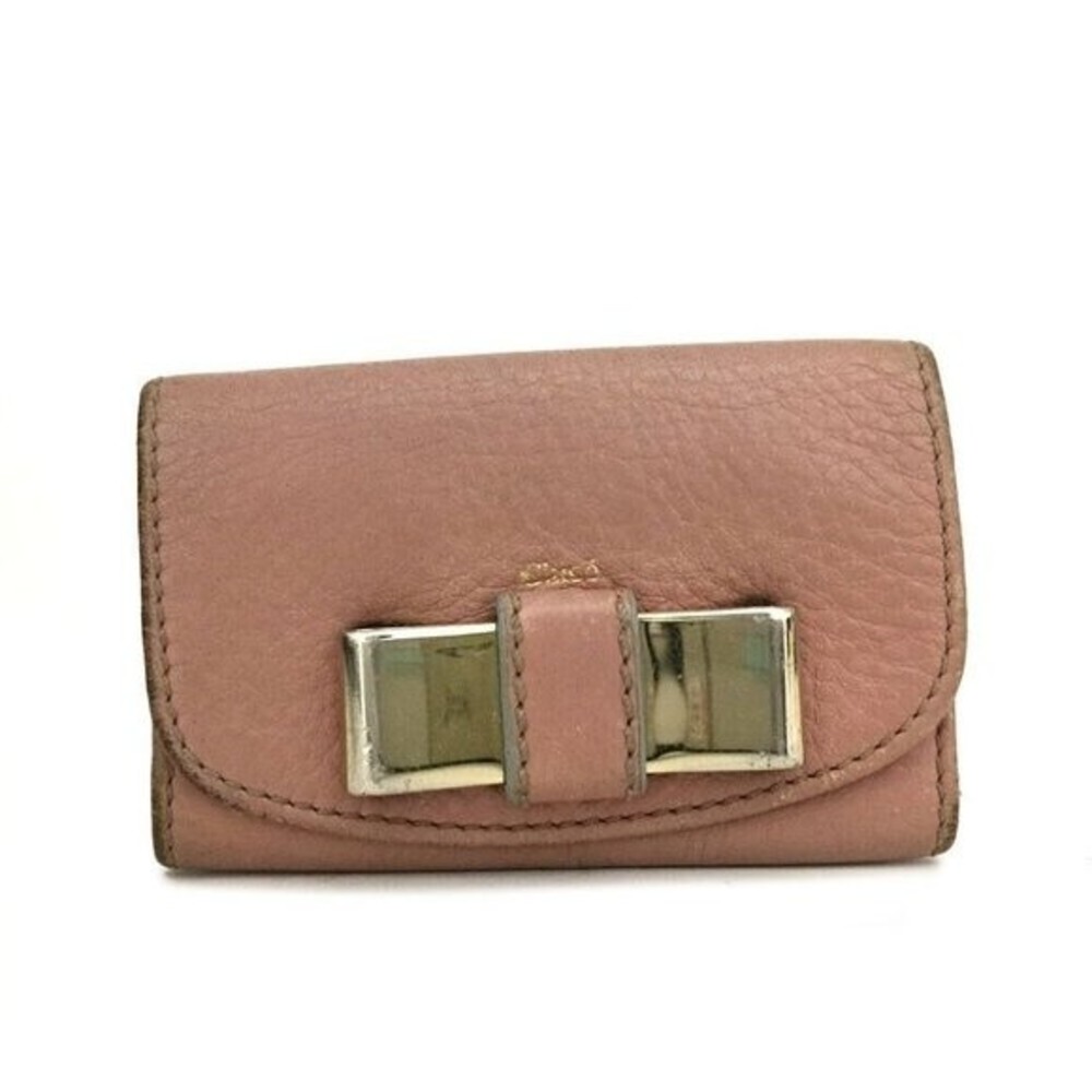 Chloe Ribbon Leather 6 Ring Key Case Pink Key Holder Key Wallet